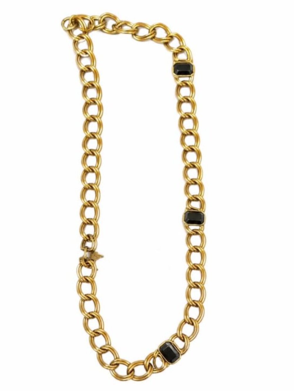 💖 Chunky Gold Oval Link Layering Statement Chain Necklace Black Gems #146